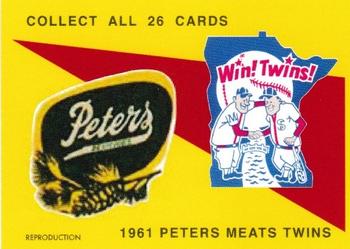 2020 1961 Peters Meats Minnesota Twins Reprint #8 Hal Naragon Back