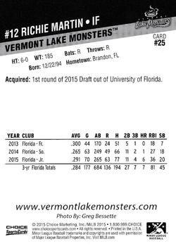 2015 Choice Vermont Lake Monsters #25 Richie Martin Back