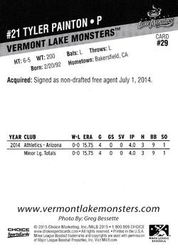 2015 Choice Vermont Lake Monsters #29 Tyler Painton Back