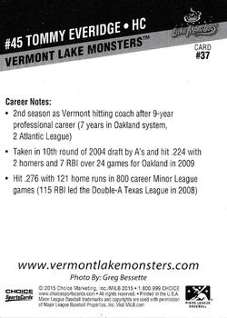 2015 Choice Vermont Lake Monsters #37 Tommy Everidge Back