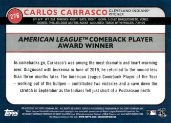 2020 Topps Big League - Orange #276 Carlos Carrasco Back