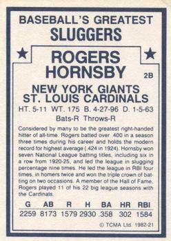 1982 TCMA Baseball's Greatest Sluggers (White Back) #21 Rogers Hornsby Back