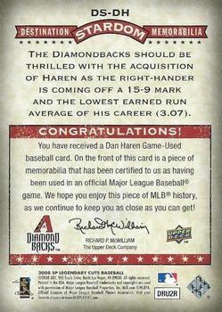 2008 SP Legendary Cuts - Destination Stardom Memorabilia #DS-DH Dan Haren Back