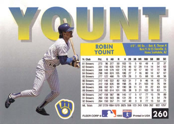 1993 Fleer #260 Robin Yount Back