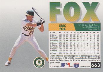 1993 Fleer #663 Eric Fox Back