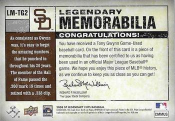 2008 SP Legendary Cuts - Legendary Memorabilia Copper #LM-TG2 Tony Gwynn Back