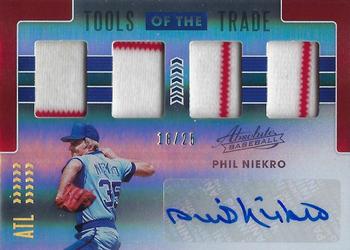 2020 Panini Absolute - Tools of the Trade 4 Swatch Signatures Spectrum Red #TOT4-PN Phil Niekro Front