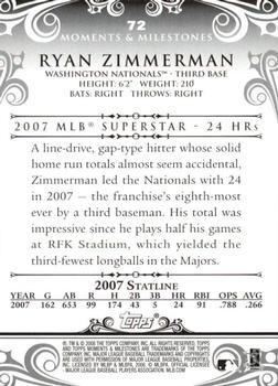 2008 Topps Moments & Milestones - Black #72-5 Ryan Zimmerman Back