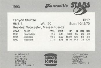 1993 Burger King Huntsville Stars #NNO Tanyon Sturtze Back