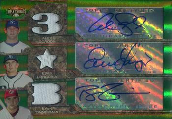 2008 Topps Triple Threads - Relics Combos Autographs Emerald #TTARC-18 Alex Gordon / Evan Longoria / Ryan Zimmerman Front