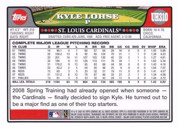 2008 Topps Updates & Highlights - Gold Foil #UH310 Kyle Lohse Back