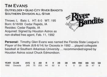 1993 Midwest League All-Stars #NNO Tim Evans Back