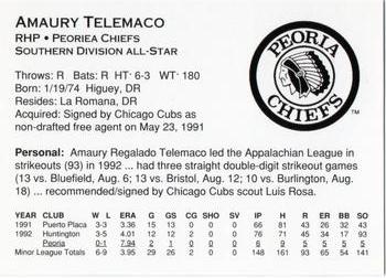 1993 Midwest League All-Stars #NNO Amaury Telemaco Back
