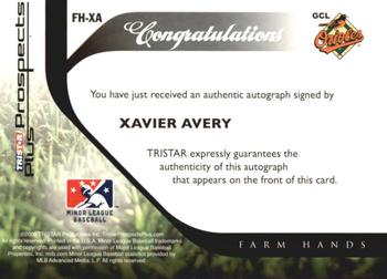 2008 TriStar Prospects Plus - Farm Hands Autographs #FH-XA Xavier Avery Back