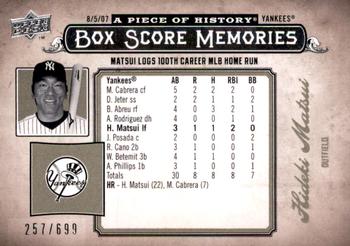 2008 Upper Deck A Piece of History - Box Score Memories #BSM-41 Hideki Matsui Front