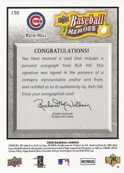 2008 Upper Deck Baseball Heroes - Autographs Charcoal #150 Rich Hill Back