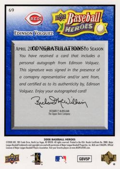 2008 Upper Deck Baseball Heroes - Autographs Navy Blue #69 Edinson Volquez Back