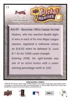 2008 Upper Deck Baseball Heroes - Charcoal #13 Tim Hudson Back