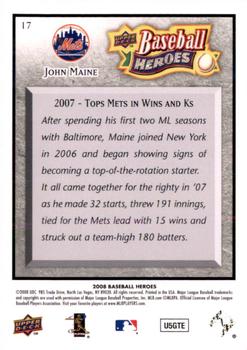 2008 Upper Deck Baseball Heroes - Charcoal #17 John Maine Back