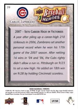 2008 Upper Deck Baseball Heroes - Charcoal #39 Carlos Zambrano Back