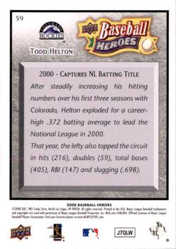 2008 Upper Deck Baseball Heroes - Charcoal #59 Todd Helton Back