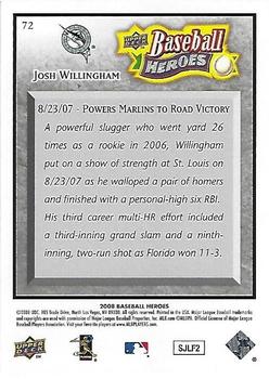 2008 Upper Deck Baseball Heroes - Charcoal #72 Josh Willingham Back