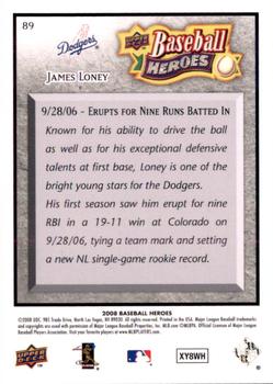2008 Upper Deck Baseball Heroes - Charcoal #89 James Loney Back