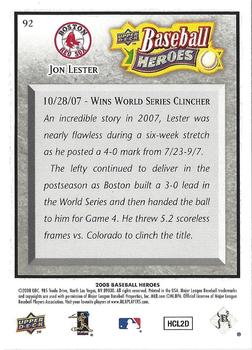 2008 Upper Deck Baseball Heroes - Charcoal #92 Jon Lester Back