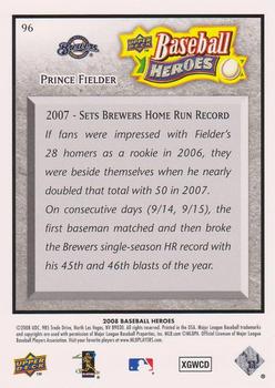2008 Upper Deck Baseball Heroes - Charcoal #96 Prince Fielder Back