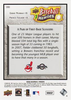2008 Upper Deck Baseball Heroes - Charcoal #181 Eddie Murray / Prince Fielder Back