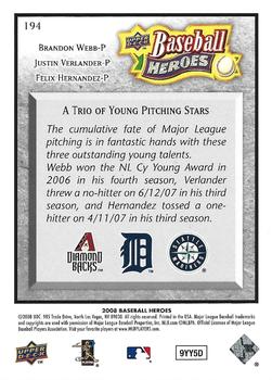2008 Upper Deck Baseball Heroes - Charcoal #194 Brandon Webb / Justin Verlander / Felix Hernandez Back