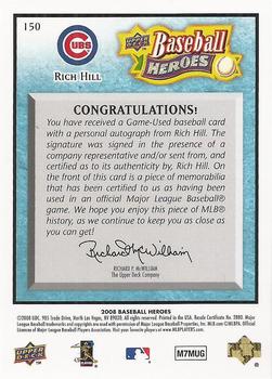 2008 Upper Deck Baseball Heroes - Autographed Memorabilia Light Blue #150 Rich Hill Back