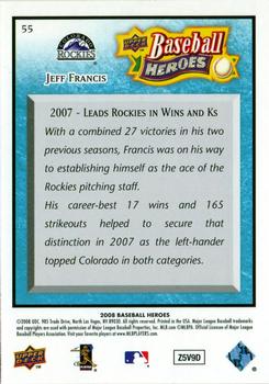 2008 Upper Deck Baseball Heroes - Light Blue #55 Jeff Francis Back
