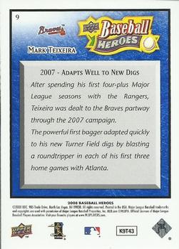 2008 Upper Deck Baseball Heroes - Navy Blue #9 Mark Teixeira Back