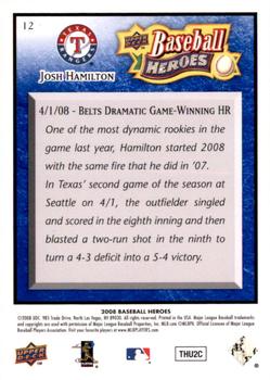 2008 Upper Deck Baseball Heroes - Navy Blue #12 Josh Hamilton Back