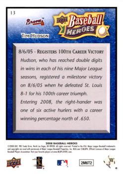 2008 Upper Deck Baseball Heroes - Navy Blue #13 Tim Hudson Back