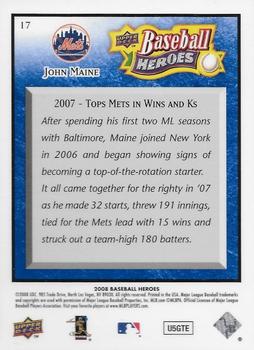 2008 Upper Deck Baseball Heroes - Navy Blue #17 John Maine Back