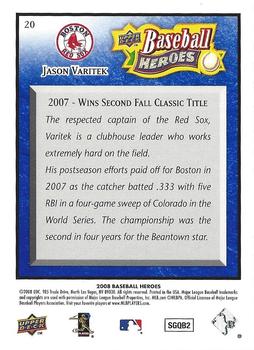 2008 Upper Deck Baseball Heroes - Navy Blue #20 Jason Varitek Back