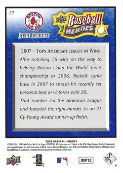 2008 Upper Deck Baseball Heroes - Navy Blue #27 Josh Beckett Back