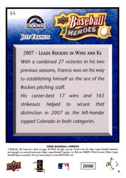 2008 Upper Deck Baseball Heroes - Navy Blue #55 Jeff Francis Back