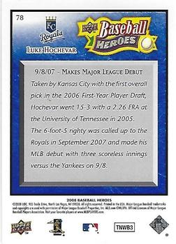 2008 Upper Deck Baseball Heroes - Navy Blue #78 Luke Hochevar Back