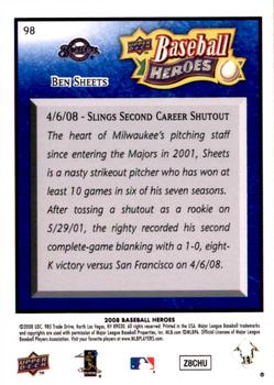 2008 Upper Deck Baseball Heroes - Navy Blue #98 Ben Sheets Back