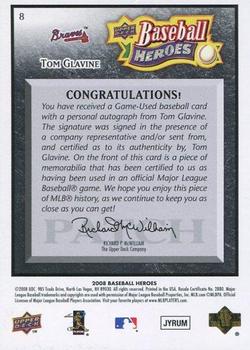 2008 Upper Deck Baseball Heroes - Autographed Patch Black #8 Tom Glavine Back
