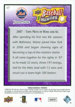 2008 Upper Deck Baseball Heroes - Purple #17 John Maine Back