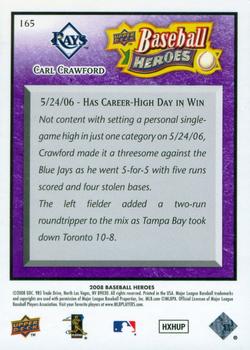 2008 Upper Deck Baseball Heroes - Purple #165 Carl Crawford Back