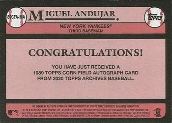 2020 Topps Archives - 1989 Topps Corn Field Autograph #89CFA-MA Miguel Andujar Back