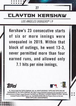 2020 Topps Fire #27 Clayton Kershaw Back