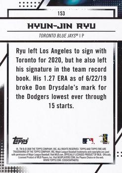 2020 Topps Fire #153 Hyun-Jin Ryu Back