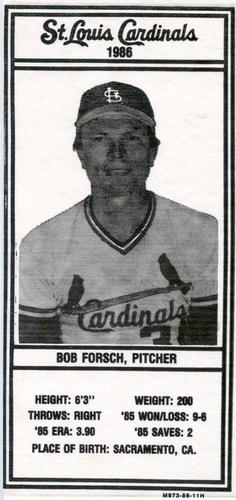1986 Schnucks Milk St. Louis Cardinals #NNO Bob Forsch Front
