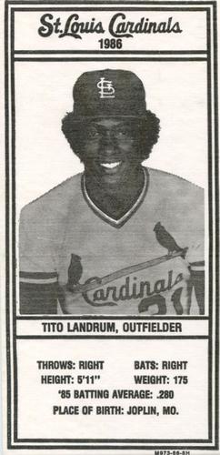 1986 Schnucks Milk St. Louis Cardinals #NNO Tito Landrum Front